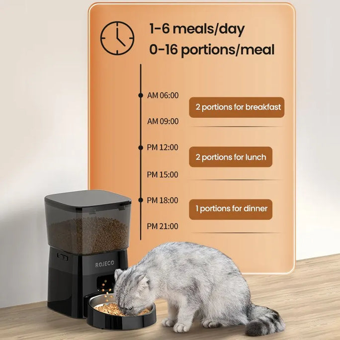 ROJECO Automatic Pet Feeder for Cats & Dogs - Smart Control