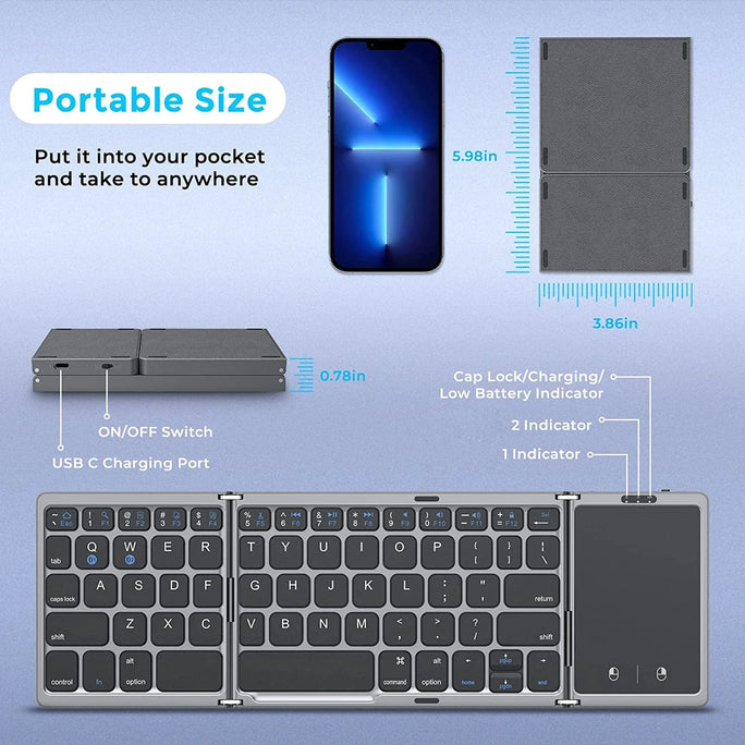 3-Folding Wireless Keyboard with Touchpad