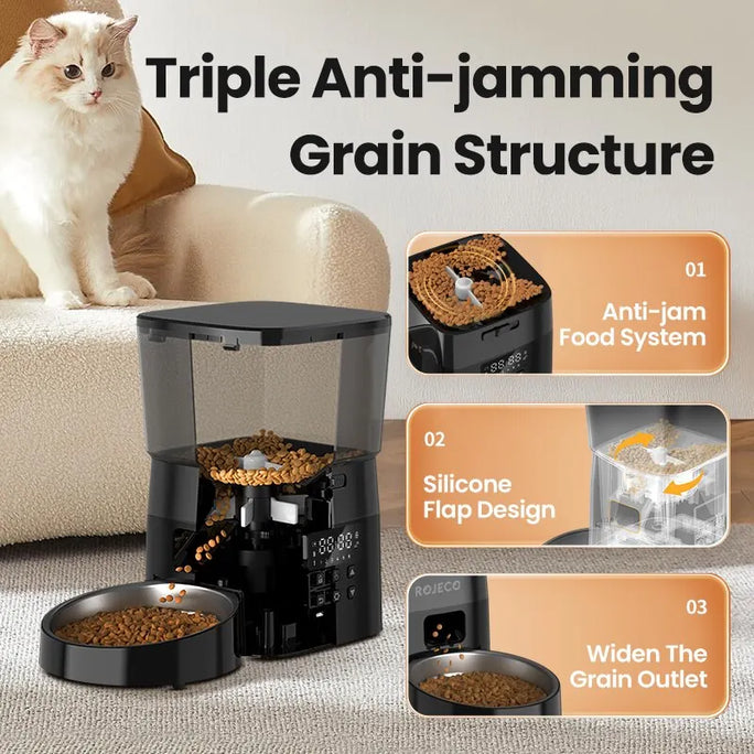 ROJECO Automatic Pet Feeder for Cats & Dogs - Smart Control